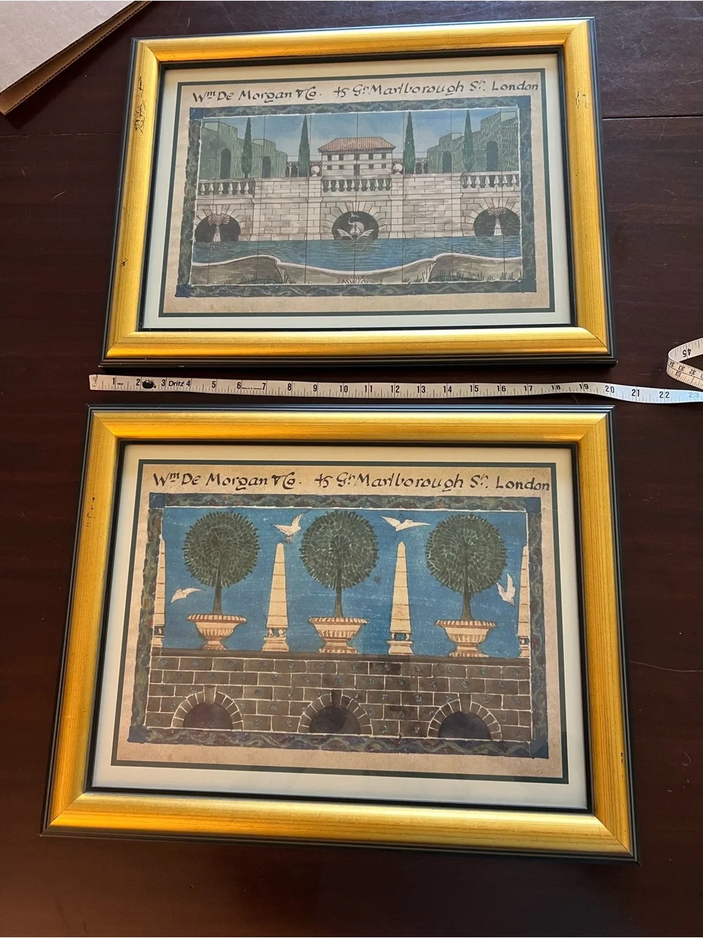 Framed English Botanical and Architectural Art Prints in Gold Frames - Set of 2